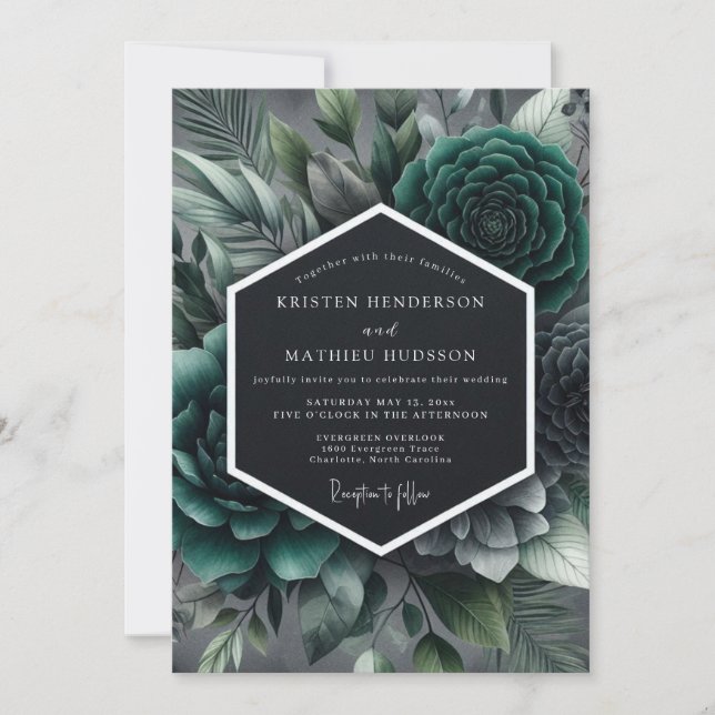 Invitation Teal Moody Succulent Wedding (Devant)
