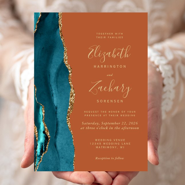 Invitation Teal Or Agate Orange Rouille Mariage (Créateur téléchargé)