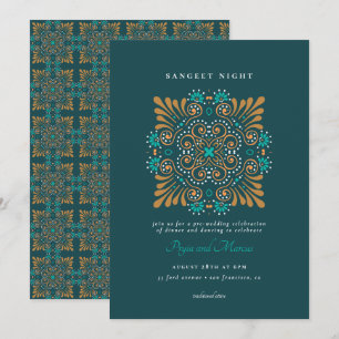 Invitation Teal Or Blanc Mandala Mehndi Sangeet