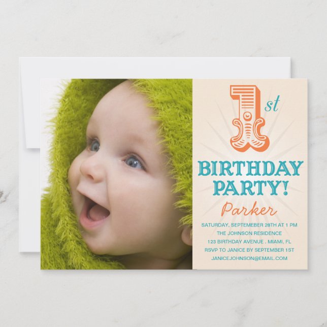 INVITATION TEAL & ORANGE 1ER  | CARTON D'INVITATION POUR PREM (Devant)