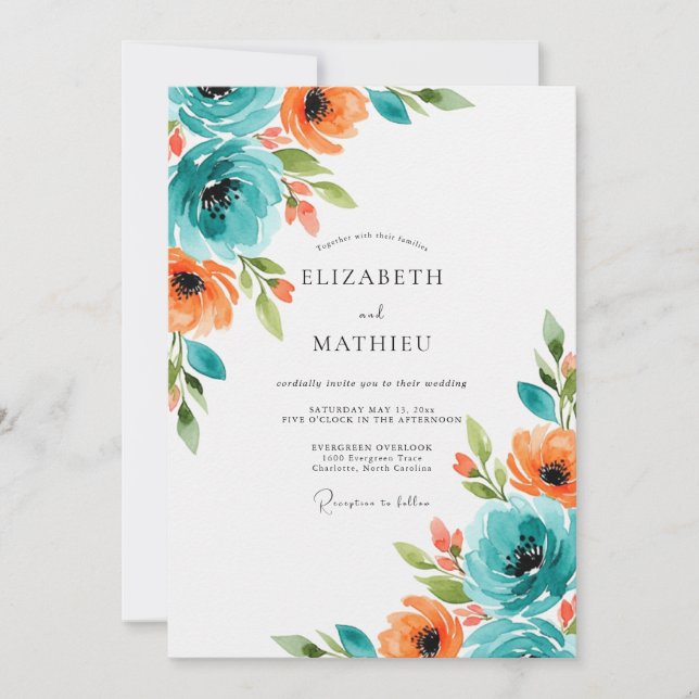 Invitation Teal Orange Brilliant Summer Wedding (Devant)