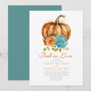Invitation Teal Orange Brûlé Floral Automne Amour Floral