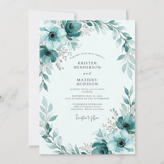 Invitation Teal Painterly Winter Wedding (Devant)