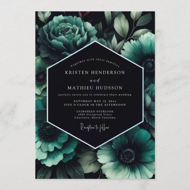 Invitation Teal Penumbral Bloom Wedding (Devant)
