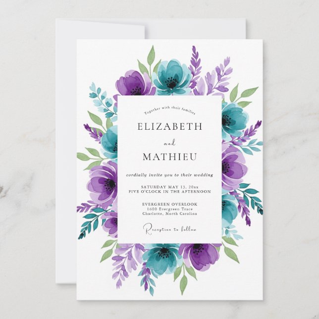 Invitation Teal Purple Breathtaking Spring Wedding (Devant)