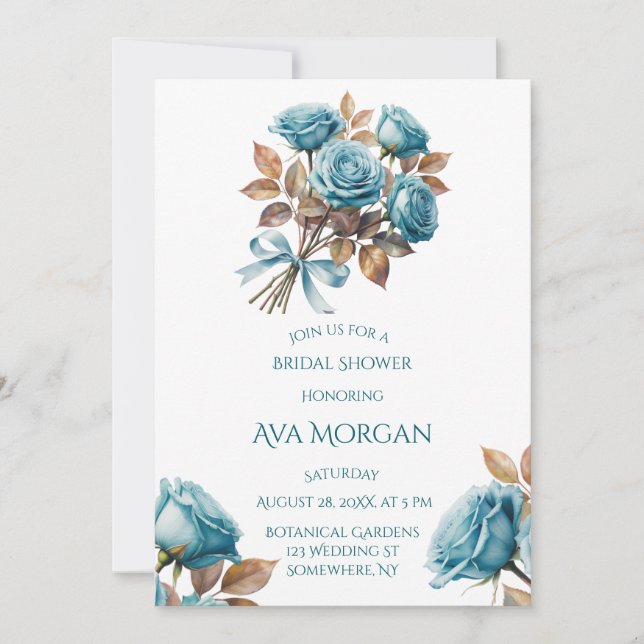 Invitation Teal Roses and Copper Leaves Bridal Shower (Devant)