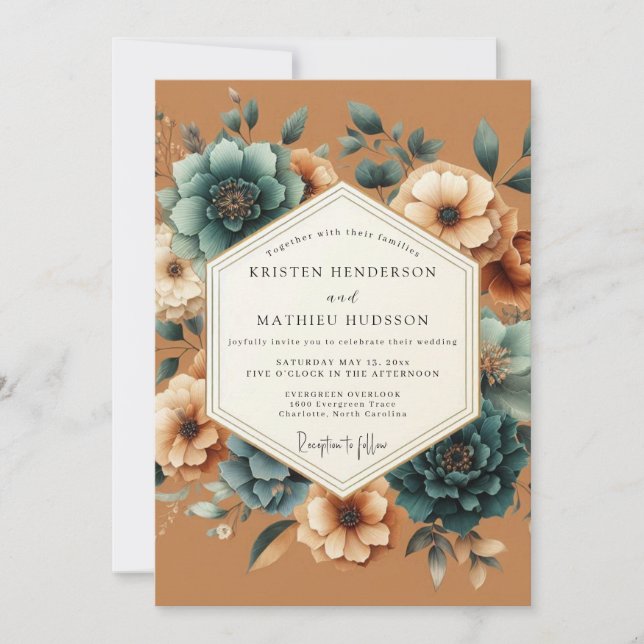 Invitation Teal Russet Autumnal Wedding (Devant)