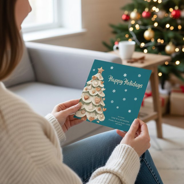 Invitation Teal Snowflake Gingerbread Holiday card (Créateur téléchargé)