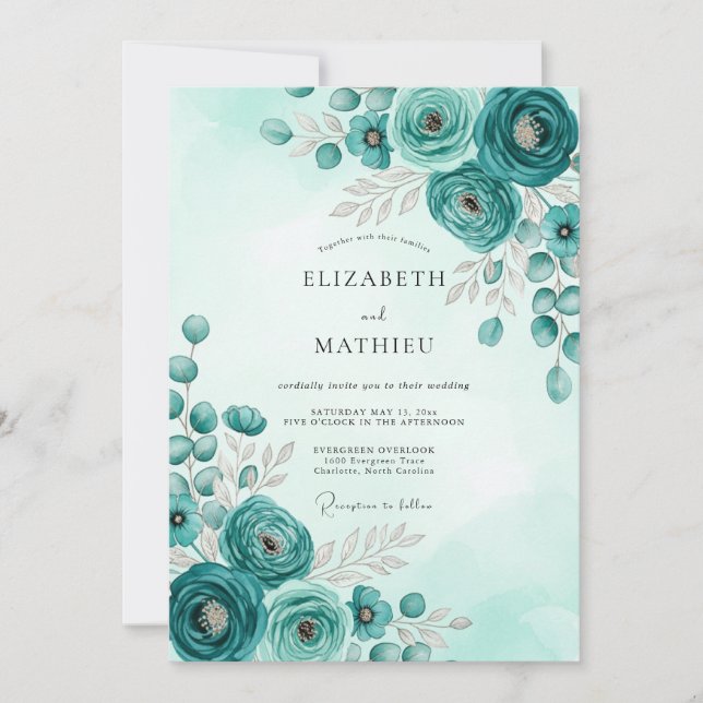 Invitation Teal Stately Botanical Wedding (Devant)