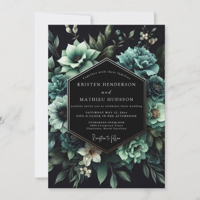 Invitation Teal Succulent Bloom Wedding (Devant)