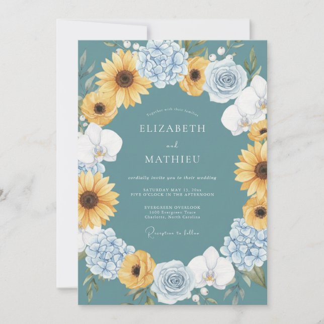 Invitation Teal Sunny Sunflower Wedding (Devant)