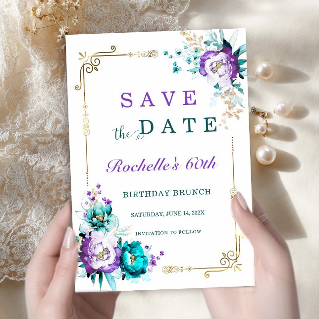Invitation Teal Violet et Or Save the Date Moderne Élégant  (Créateur téléchargé)
