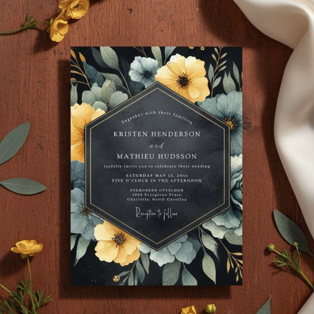 Invitation Teal Yellow Botanical Romance Wedding (Créateur téléchargé)