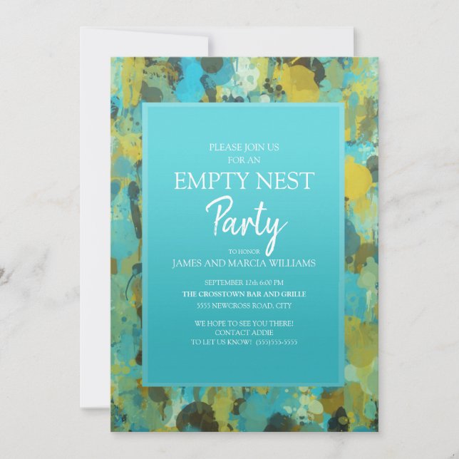 Invitation Teal Yellow Green Abstract Empty Nest Party (Devant)