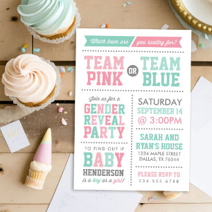 Invitation Team Pink ou Team Blue Baby Genre Revela