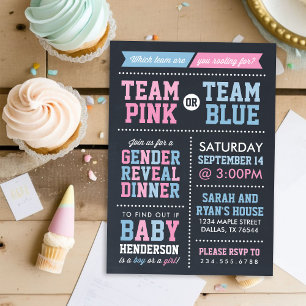 Invitation Team Pink ou Team Blue Chalkboard