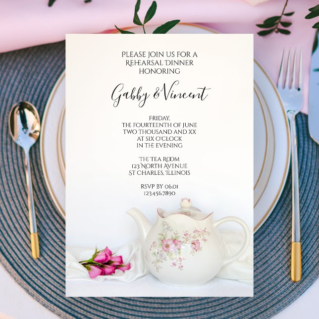 Invitation Teapot avec Roses Roses Roses Rose Thé Soir de rép (Créateur téléchargé)
