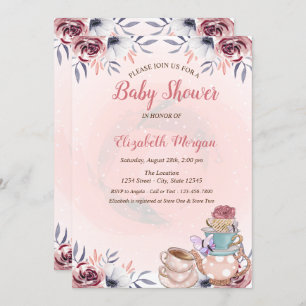 Invitation Teapot Cute Floral Tea Party Baby shower