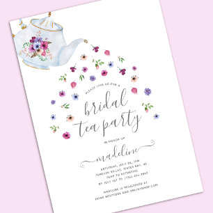 Invitation Teapot Floral Fête des mariées Tea Party Invitatio