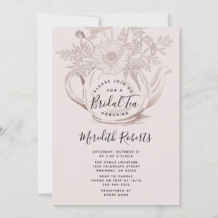 Invitation Teapot Floral rose Or Blush Pink Bridal Tea