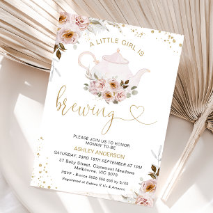 Invitation Teapot Floral Une Petite Fille Brûle Du Baby showe