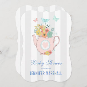 Invitation Teapot rose avec Baby shower Fleurs & Papillons