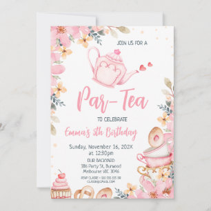 Invitation Teapot rose Fleur Tea Party