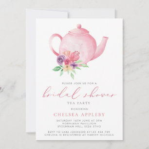 Invitation Teapot rose Floral Fête des mariées Tea Party