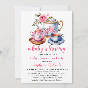 Invitation Teapot Rose Rose Flower Tea Party Baby shower