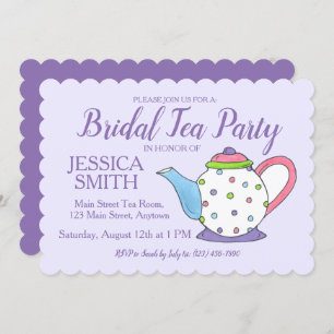 Invitation Teapot Wedding shower mariée Tea Party violet