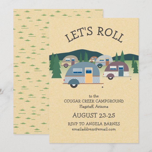 Invitation Teardrop Trailer Camping Let's Roll (Devant / Derrière)