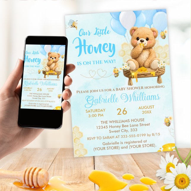 Invitation Teddy Bear - A Little Honey Baby Shower  (Créateur téléchargé)