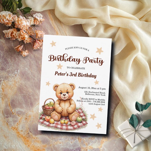 Invitation Teddy Bear à Pique-nique 3e fête d'anniversaire (Créateur téléchargé)
