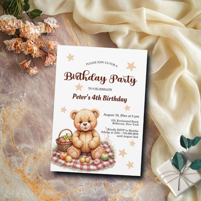 Invitation Teddy Bear à Pique-nique 4e fête d'anniversaire (Créateur téléchargé)