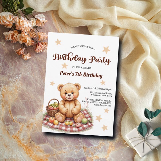 Invitation Teddy Bear à Pique-nique 7e fête d'anniversaire (Créateur téléchargé)