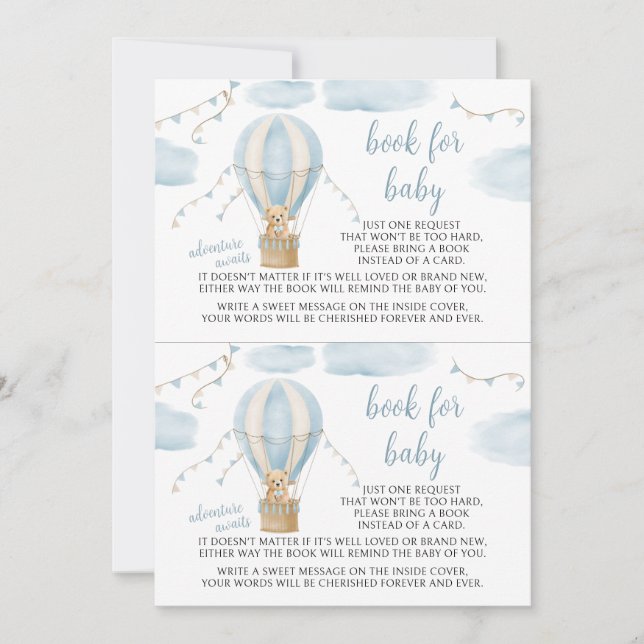 Invitation Teddy Bear Adventure Await Book for Baby shower (Devant)
