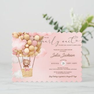 Invitation Teddy Bear Air Balloon Rose Cloud Girl Baby shower