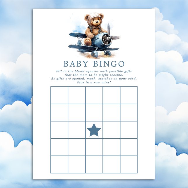Invitation Teddy Bear Avion Baby shower Bingo Jeu (Créateur téléchargé)