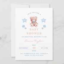 Teddy Bear Baby Boy Shower - Soft Blue Stars