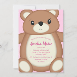 Invitation Teddy Bear Baby Fête Anniversaire rose 