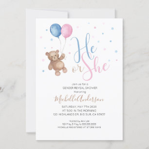 Invitation Teddy Bear Baby Reveillez le genre Douche