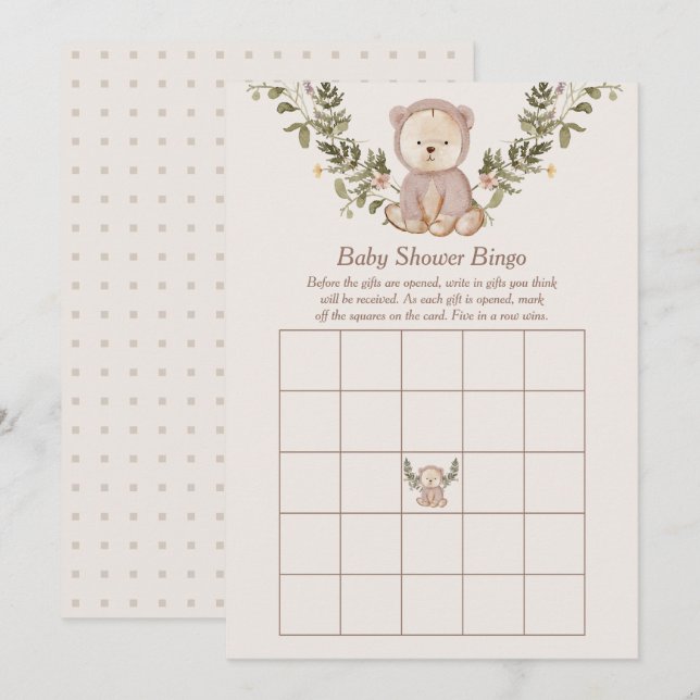 Invitation Teddy Bear Baby shower Bingo Modèle de jeu (Devant / Derrière)