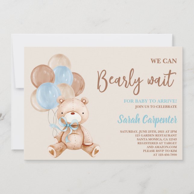 Invitation Teddy Bear Baby shower Boy (Devant)