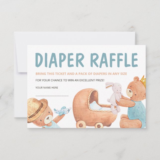 Invitation Teddy Bear Baby shower Déchets Raffle Ticket (Devant)