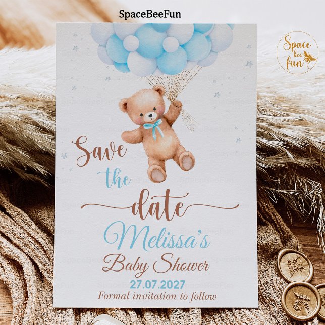 Invitation Teddy Bear Baby shower Enregistrer la date que nou (teddy bear baby shower,boy save the date,baby shower boy,bear invitation,boho bohemian bear,we can b)