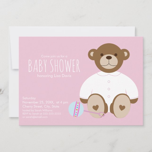 Invitation Teddy Bear Baby shower Invitation, arrière - plan  (Devant)