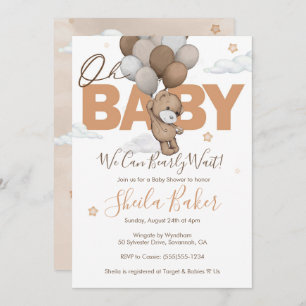Invitation Teddy Bear Baby shower Invitation, "Bearly Wait"