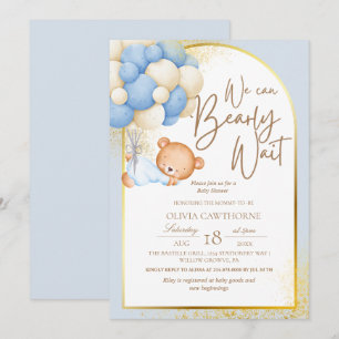 Invitation Teddy Bear Baby shower moderne bleu or