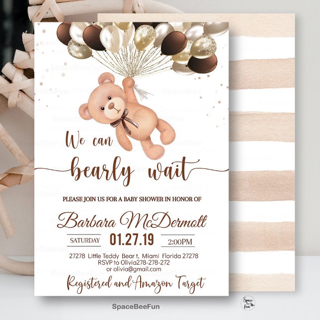 Invitation Teddy Bear Baby shower Nous pouvons attendre (All products in this store are copyright SpaceBeeFunParty © All SpaceBeeFunParty products are for PE)