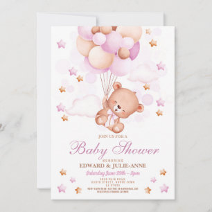 Invitation Teddy Bear Baby shower Rose Girls Party